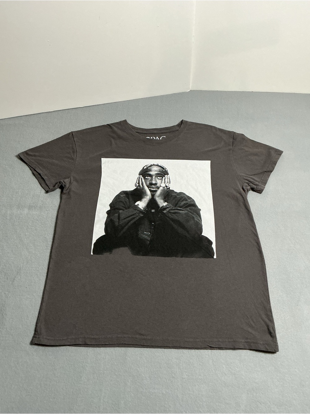 Black Short Sleeve Graphic Tee with Monochrome Portrait